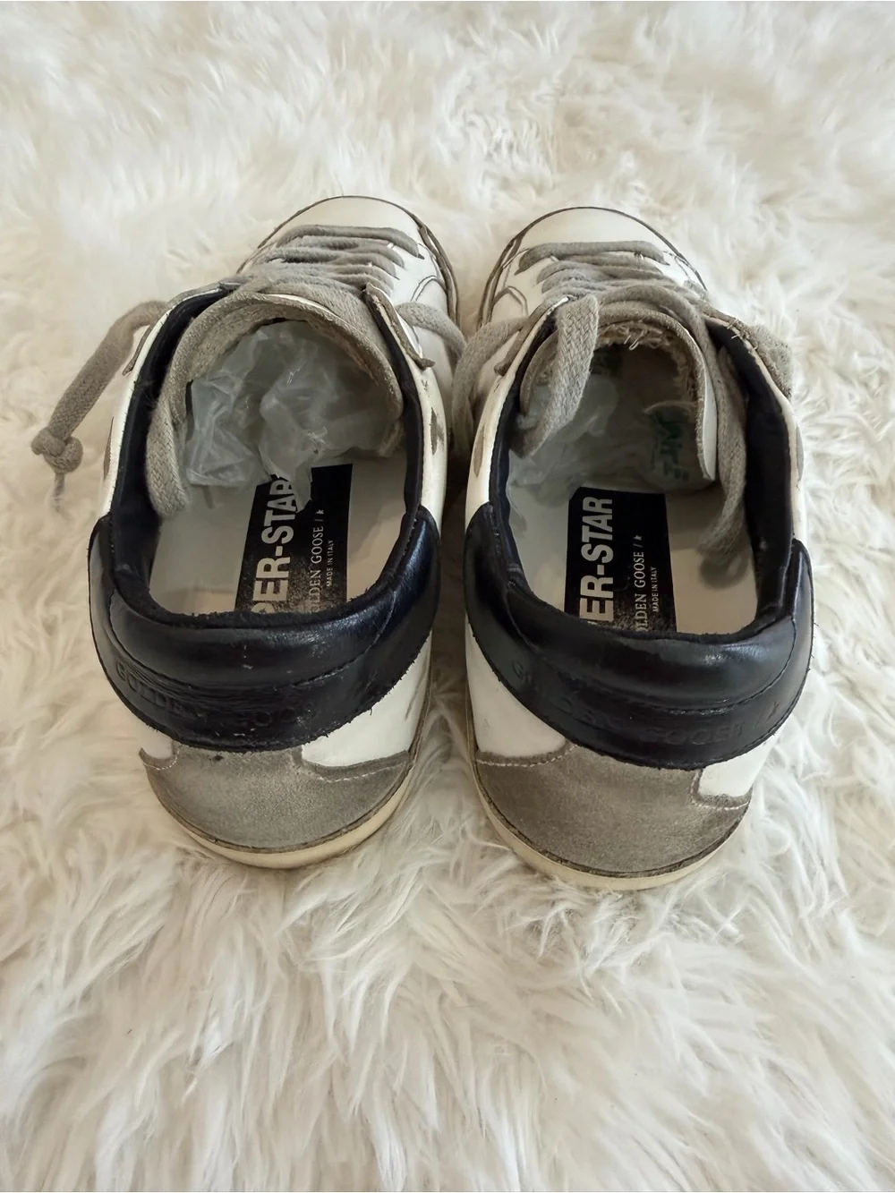 Golden Goose White Leather Sneakers with Gray Star and Black Heel Size 35 US 5
